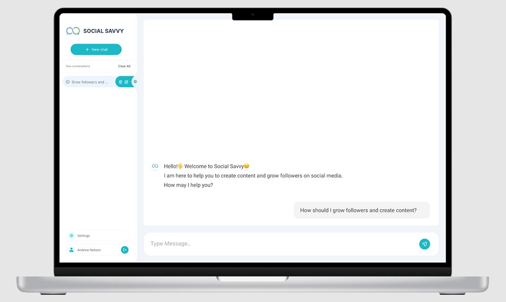Social Savvy Bot on a laptop