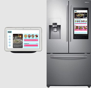 Tasty App screens on a tablet and smart fridge