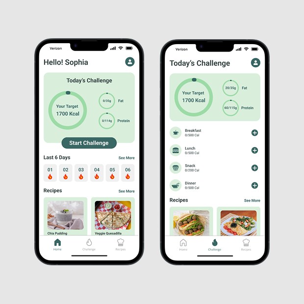 Build Me Up app screens used in usability testing